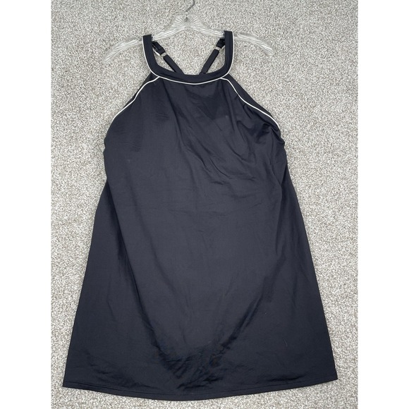 Lands' End Black Chlorine Resistant High Neck Modest Swim Dress One‎ Piece Sz 12 - Picture 1 of 12
